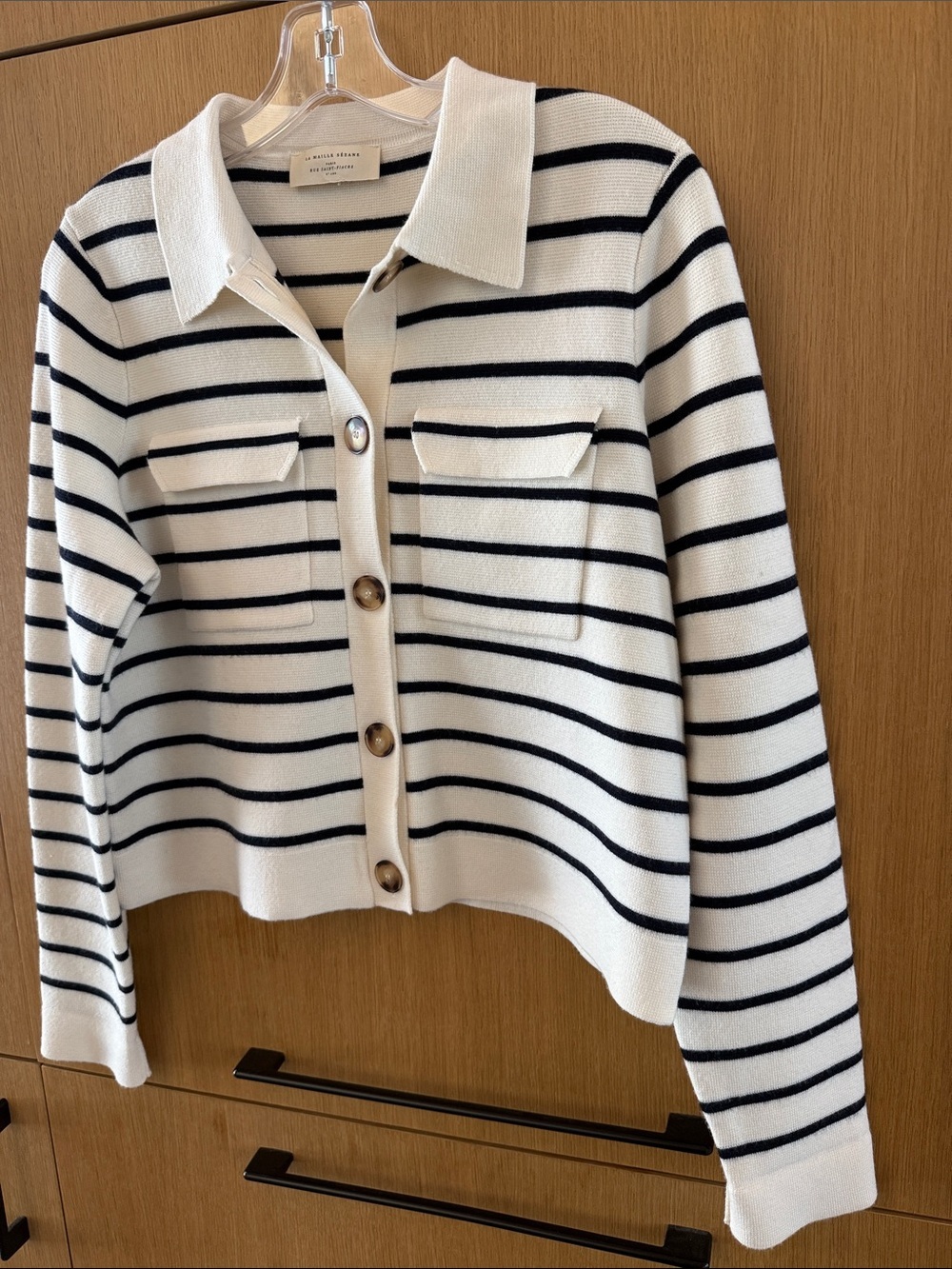 Sézane Betty Cardigan in Ecru and Navy Blue Color Womens size Small/Medium - Picture 6 of 13